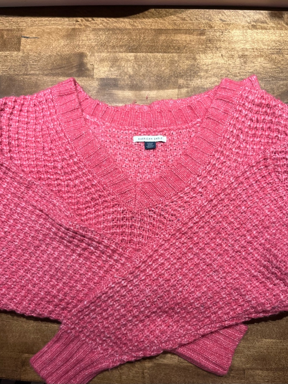 American Eagle Outfitters Bright Pink Chunky V-Neck Sweater